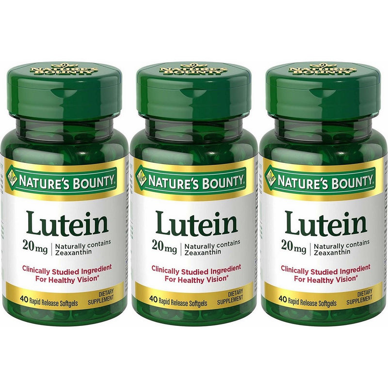 Nature's Bounty Lutein 20mg, 33% Bonus Size Bottles, 120 Softgels (3 X 40 Count Bottles)