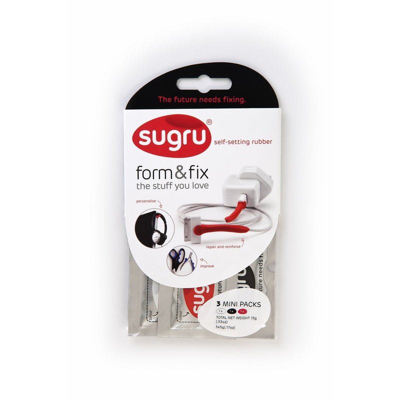 Sugru SMLT3 3 Pieces Air-curing Rubber Set, 5g Capacity, Black/ White/Red