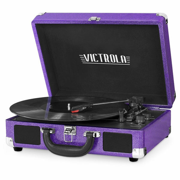 Victrola Vintage 3-Speed Bluetooth Suitcase Turntable with Speakers, Purple Glitter