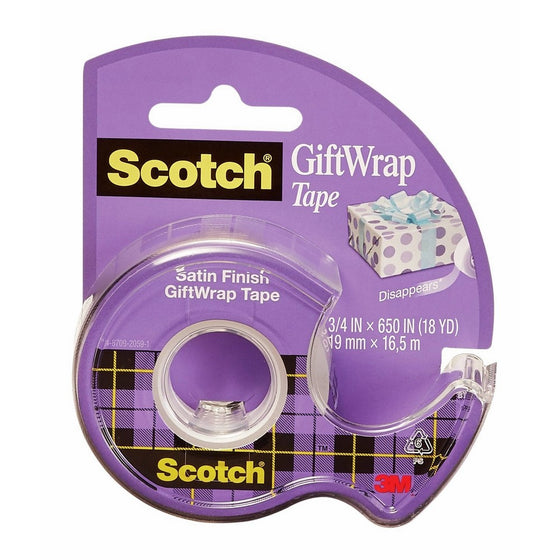 3M Cat 15 Scotch Gift Wrap Smooth and Sleek Finish Tape, Disappears on Most Gift Wrap, 3/4 x 650 Inches (15)