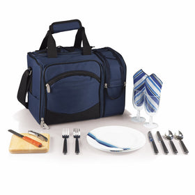 Picnic Time Malibu Insulated Cooler Picnic Tote with Service for 2, Navy Blue