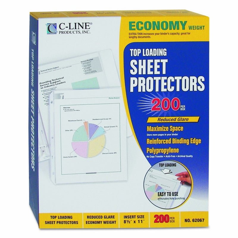 C-Line Top Loading Economy Weight Poly Sheet Protectors, Reduced Glare, 8.5 x 11 Inches, 200 per Box (62067)