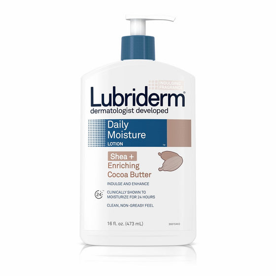 Lubriderm Daily Moisture Body Lotion with Shea Enriching Cocoa Butter For Dry Skin, Clean, Non-Greasy and Dermatologist Developed brand, 16 fl. Oz