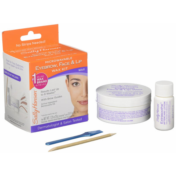 Sally Hansen Eyebrow, Face & Lip Wax, Microwaveable, wax 1.25 oz (35 g), Extrasoothe lotion 0.5 fl oz (14.7 ml)