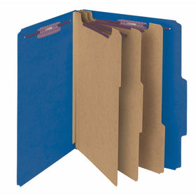 Smead Pressboard Classification File Folder with SafeSHIELD Fasteners, 3 Dividers, 3" Expansion, Letter Size, Dark Blue, 10 per Box(14096)