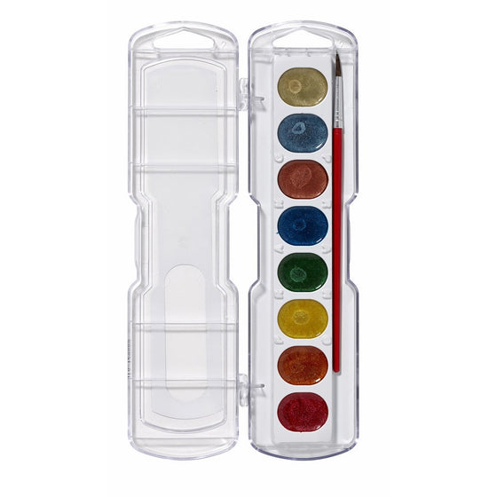Prang Washable Watercolor Set, 8 Metallic Colors with Brush, Assorted Colors (80516)