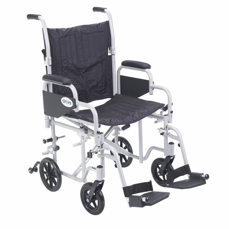 Drive Medical Poly Fly Light Weight Transport Chair Wheelchair with Swing-away Footrest, Silver, 20"