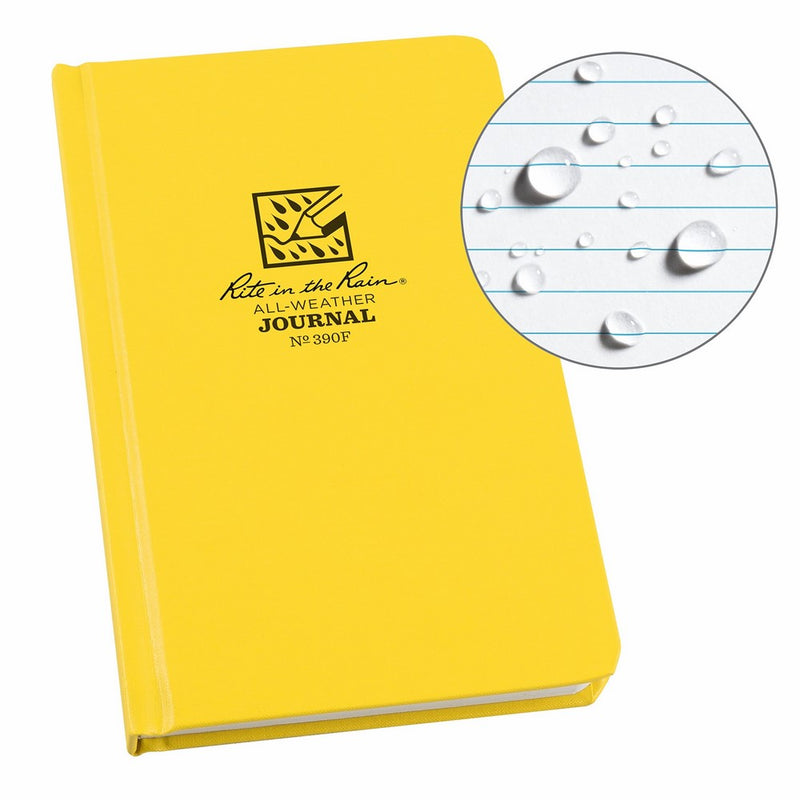 Rite in the Rain Weatherproof Hard Cover Notebook, 4 3/4" x 7 1/2", Yellow Cover, Journal Pattern (No. 390F)