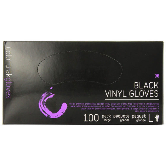 Colortrak Disposable Powder Free Vinyl Gloves, Black, L (Pack of 2)