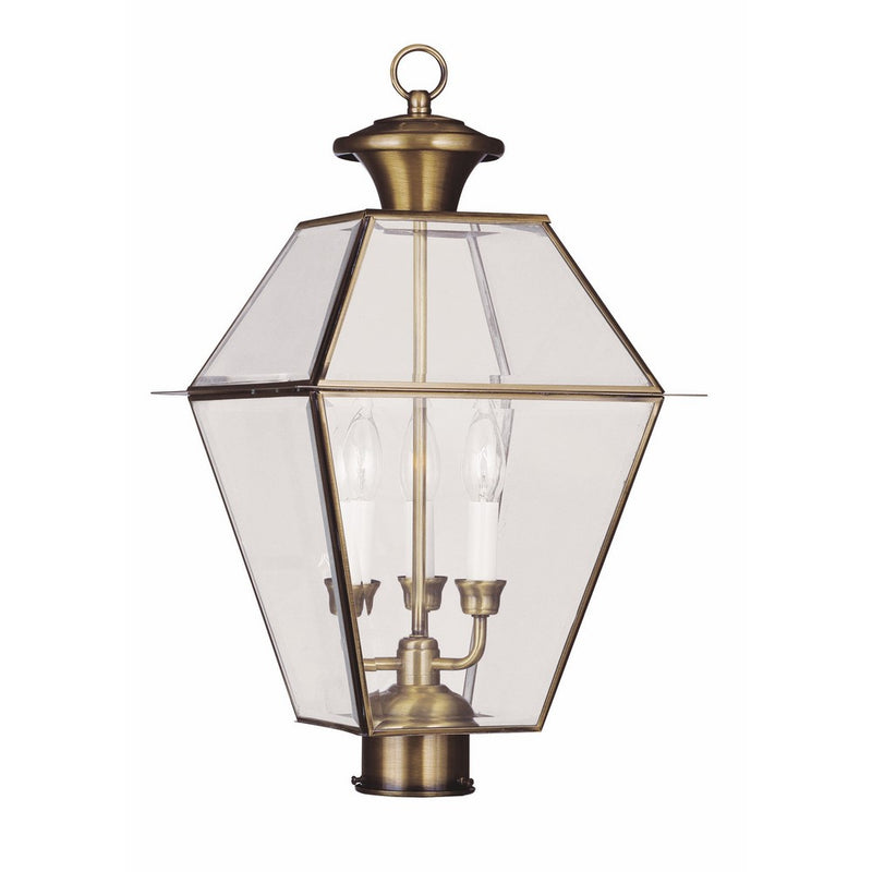 Livex Lighting 2384-01 Westover 3-Light Outdoor Post Head, Antique Brass