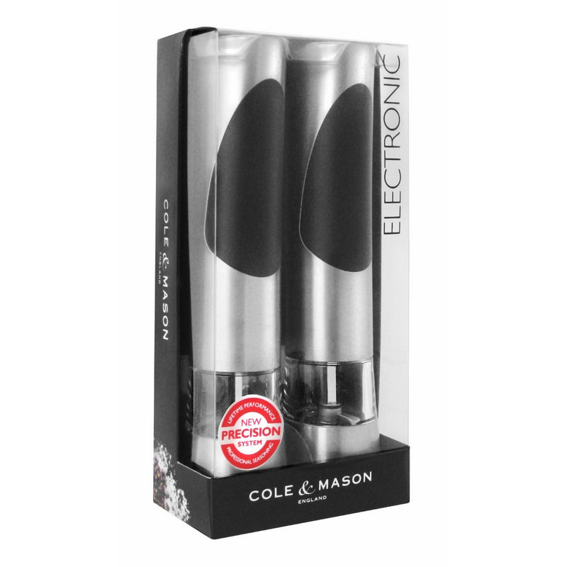 COLE & MASON Richmond Electric Salt and Pepper Grinder Set - Stainless Steel Electronic Mills Include Gift Box and Gourmet Precision Mechanisms