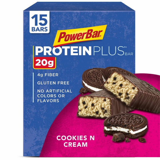 PowerBar Protein Plus Bar, Cookies & Cream, 2.15 oz Bar, pack of 15