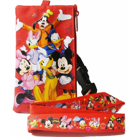 Disney Mickey Mouse & Friends Long Red Lanyard w/Zippered Pouch