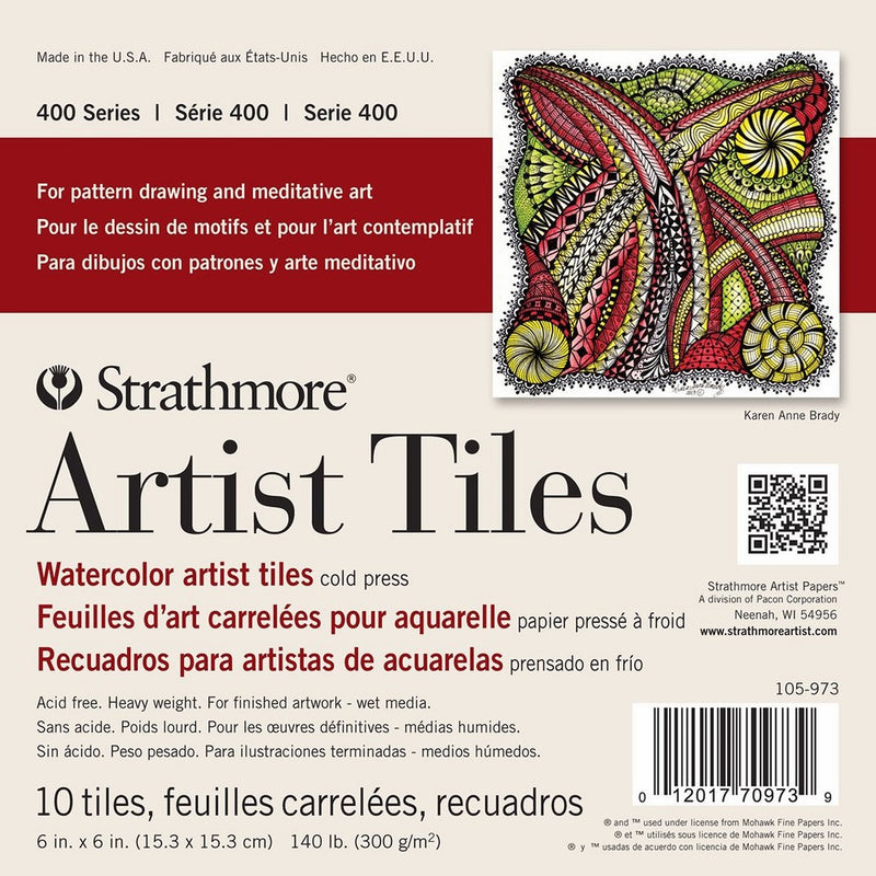 Strathmore 105-973 400 Series Watercolor Artist Tiles, Cold Press 6"x6", 10 Sheets