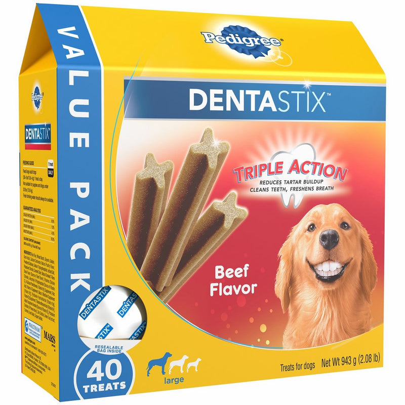 Pedigree DENTASTIX Beef Flavor Large Treats for Dogs - Value Pack 2.08 Pounds 40 Treats