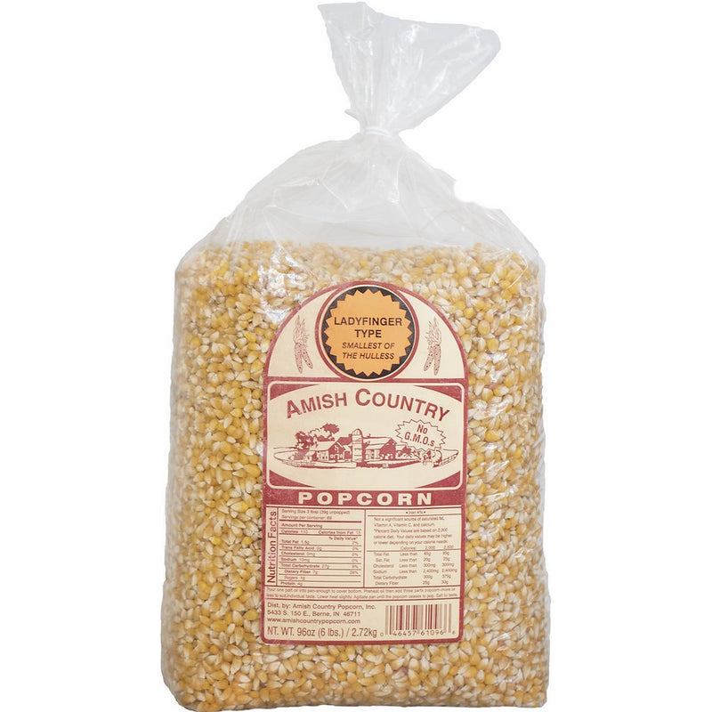Amish Country Popcorn Ladyfinger Popcorn - Old Fashioned, Non GMO, Gluten Free (6 LB Bags) with Recipe Guide and 1 Year Freshness Guarantee
