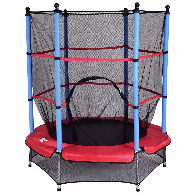 Giantex 55” Round Kids Mini Jumping Trampoline W/ Safety Pad Enclosure Combo (Multicolor)