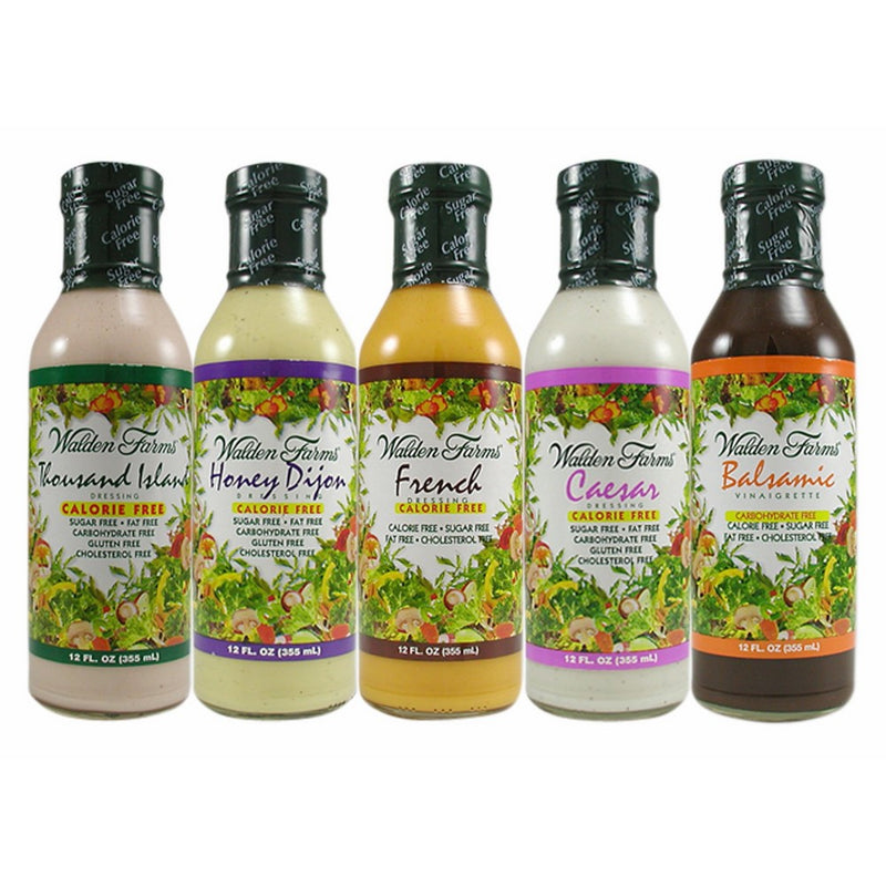 Walden Farms Salad Dressing - Thousand Island-Honey Dijon- French- Caesar- Balsamic Vinaigrette - Calorie Free, Fat Free, Gluten Free, Sugar Free - Variety Pack 5x12 Fl Oz