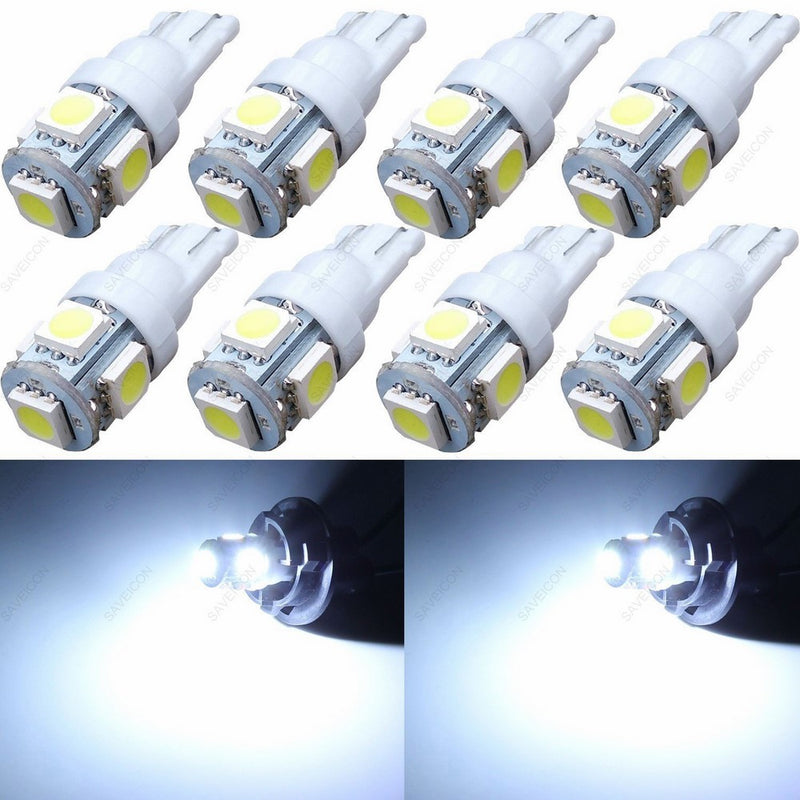 10x LED Replacements for Malibu Landscape Light 5 Led/smd Per Bulb 194 T10 T5 Wedge Base Cool White 12v Dc 1407ww