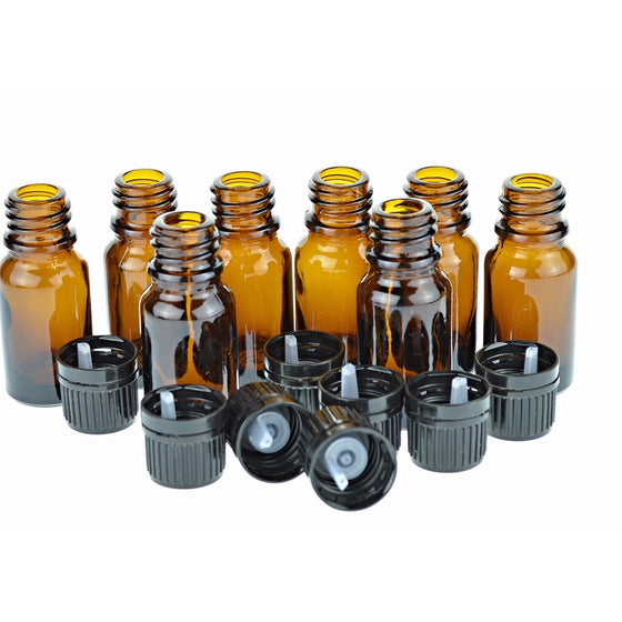 10 Ml Amber Glass Bottle W/euro Dropper with Black Cap, 8 Pack