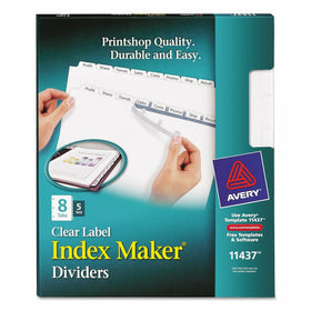 Avery LSK8 Index Maker Clear Label Dividers with White Tabs for Laser and Ink Jet Printers, 3 hole punched, 5 set of 8 tabs