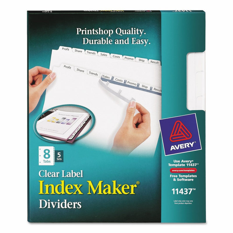 Avery LSK8 Index Maker Clear Label Dividers with White Tabs for Laser and Ink Jet Printers, 3 hole punched, 5 set of 8 tabs
