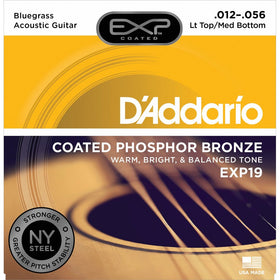 D'Addario EXP19 with NY Steel Phosphor Bronze Acoustic Guitar Strings, Coated, Light Top/Medium Bottom/Bluegrass, 12-56
