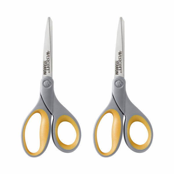 Westcott 13901 8" Straight Titanium Bonded Scissors, Grey/Yellow, 2 Per Pack