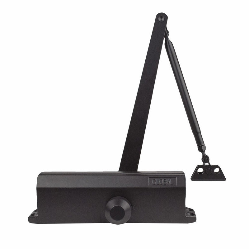 Global Door Controls Compact Commercial Door Closer in Duronotic with Adjustable Spring Tension - Sizes 1-4