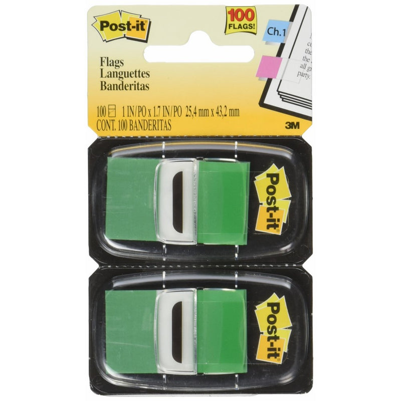 Post-it Flags Value Pack, Green, 1 in. Wide, 50/Dispenser, 12 Dispensers/Pack, (680-GN12)