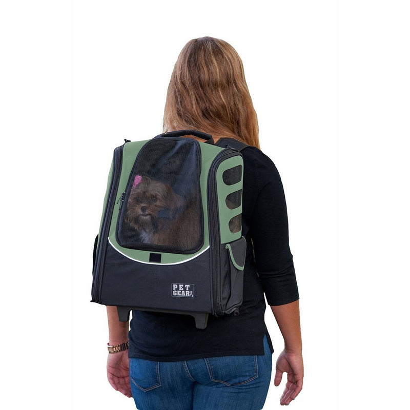 Pet Gear I-GO2 Roller Backpack, Travel Carrier, Car Seat for Cats/Dogs, Mesh Ventilation, Included Tether, Telescoping Handle, Storage Pouch