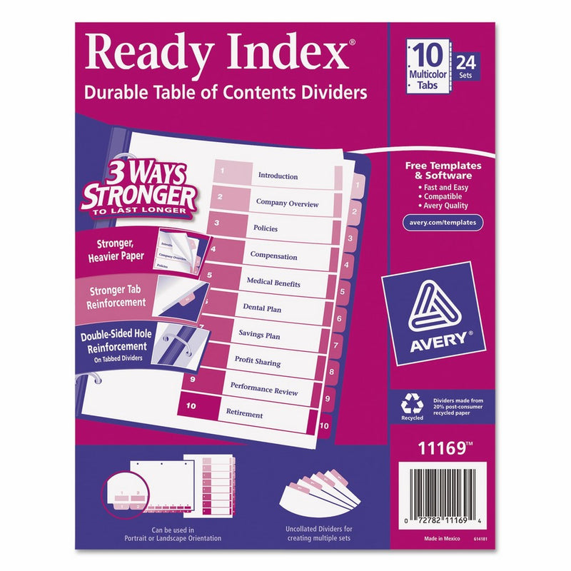 Avery Ready Index Table of Contents Dividers, 10-Tab Set, 24 Sets (11169)