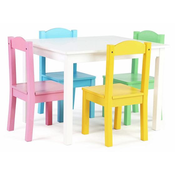 Tot Tutors TC714 Pastel Collection Kids Wood Table & 4 Chair Set, White/Pastel