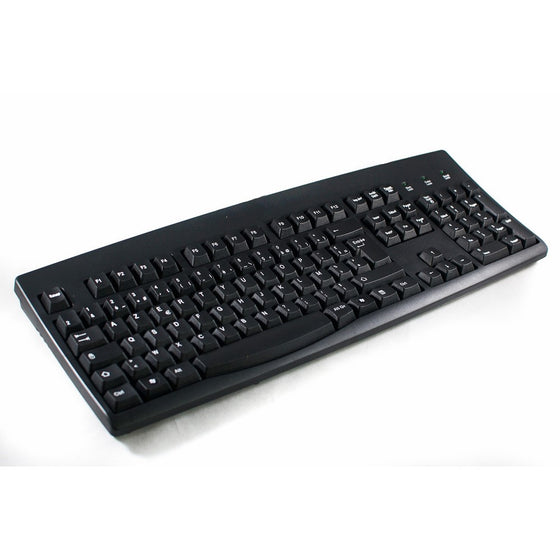 French European AZERTY Wired USB Black Computer Keyboard (Black with White Letters)