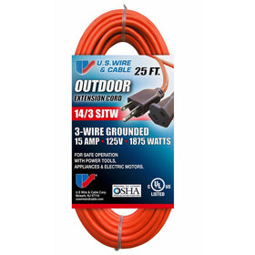 US Wire 63025 14/3 25-Foot SJTW Orange Medium Duty Extension Cord
