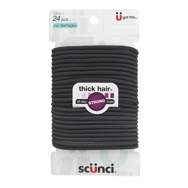 Scunci Effortless Beauty Thick Hair No-damage Black Elastics, 24 Count