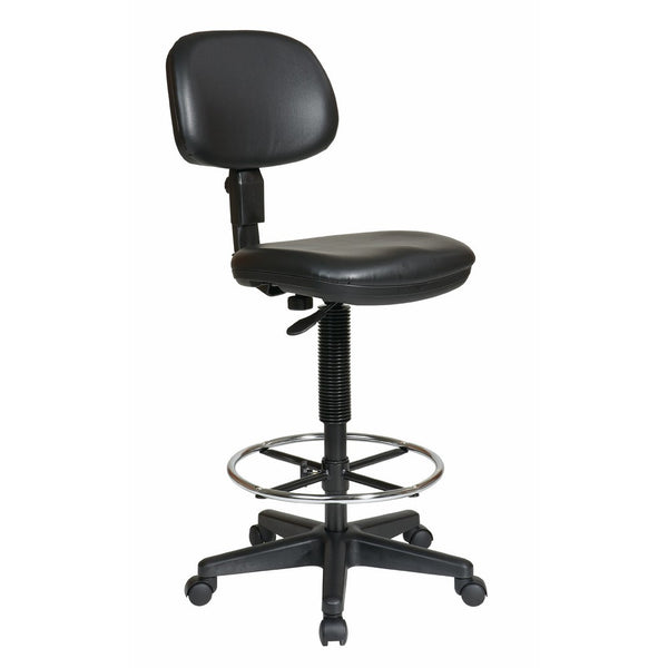 Office Star Sculptured Vinyl Seat and Back Pneumatic Drafting Chair with Adjustable Chrome Foot ring, Black