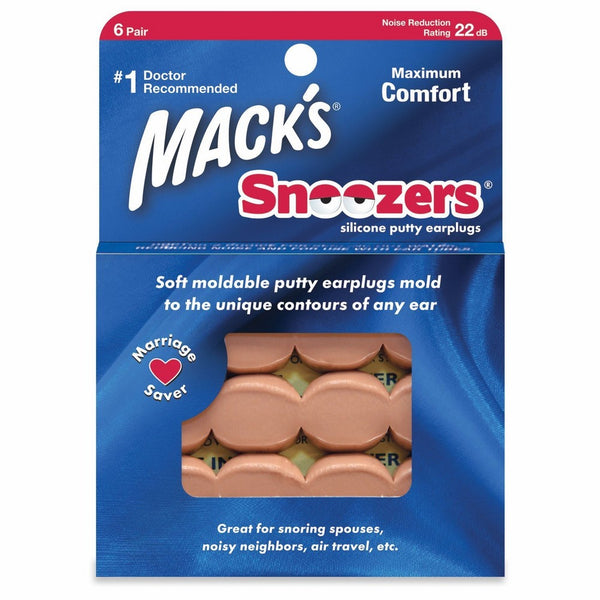 Mack's Snoozers Silicone Putty Earplugs - 6 Pair – Comfortable, Moldable Silicone Ear Plugs for Sleeping, Snoring, Loud Noise and Traveling