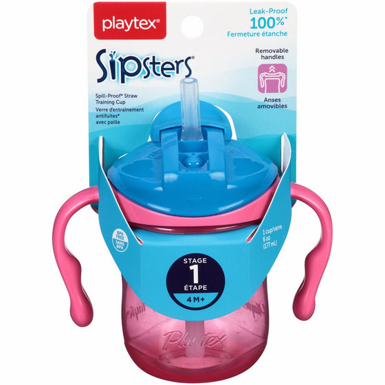 Playtex Sipsters Stage 1 Spill-Proof, Leak-Proof, Break-Proof Straw Sippy Cups - 6 Ounce - 1 Count (Color May Vary)