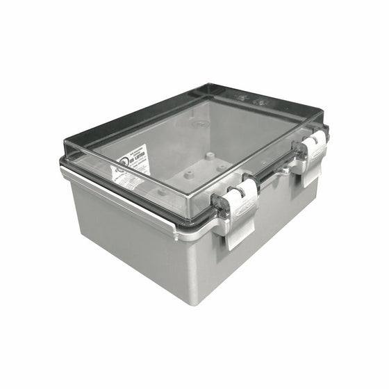 BUD Industries NBF-32412 Plastic Outdoor NEMA Economy Box with Clear Door, 7-55/64" Length x 5-57/64" Width x 3-59/64" Height, Light Gray Finish