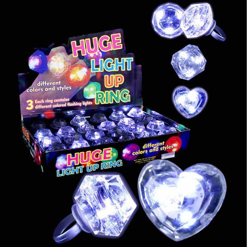 Fun Central M764 24pcs, LED Light Up Diamond Bling Rings, Led Flashing Rings, Flashing LED Rings - Assorted