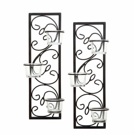 Hosley Set of Two 13.75" High Black Iron Tealight Wall Sconce. Handmade by Artisans. Ideal Gift for Wedding, Party, LED Votive Candle Gardens, Spa, Reiki