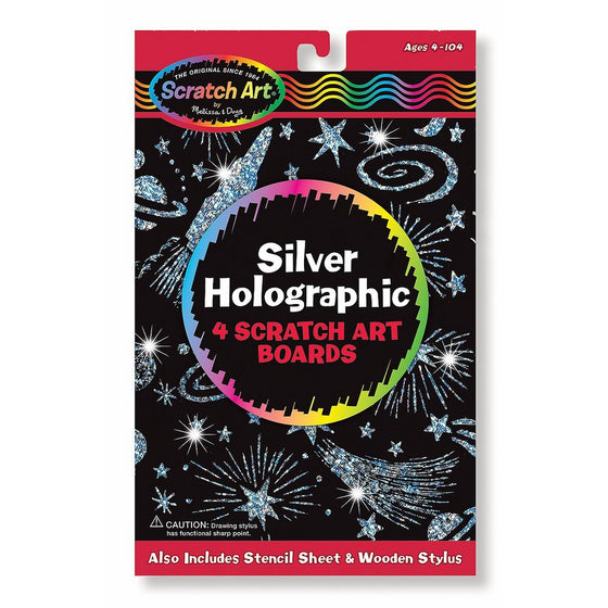 Melissa & Doug Silver Holographic: Scratch Art 4-Sheet Pack FREE Scratch Art Mini-Pad Bundle [58032]