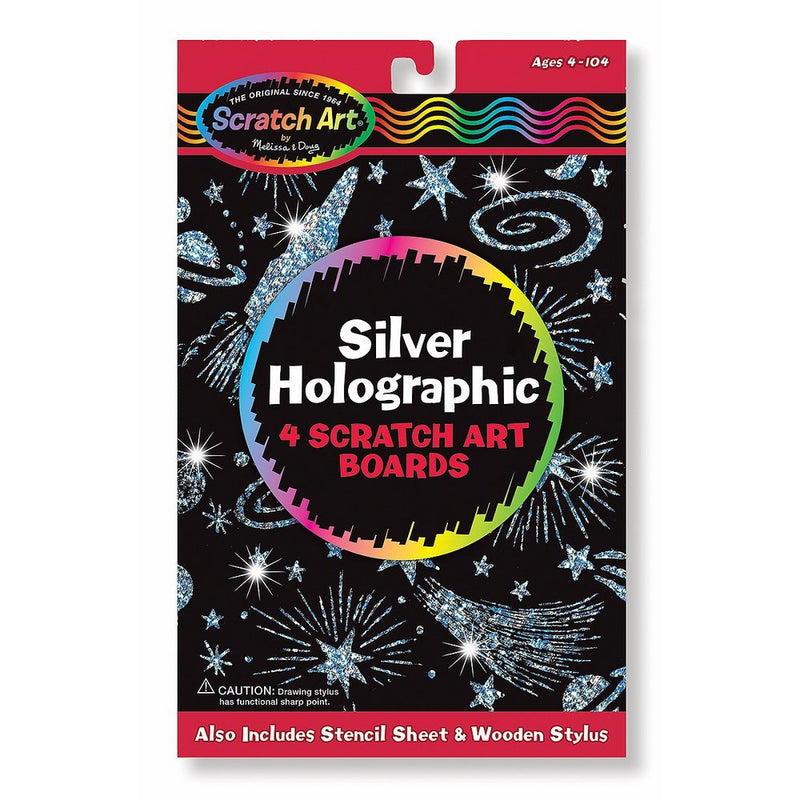 Melissa & Doug Silver Holographic: Scratch Art 4-Sheet Pack FREE Scratch Art Mini-Pad Bundle [58032]