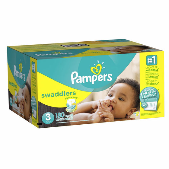 Pampers Swaddlers Disposable Diapers Size 3, 180 Count, ONE MONTH SUPPLY