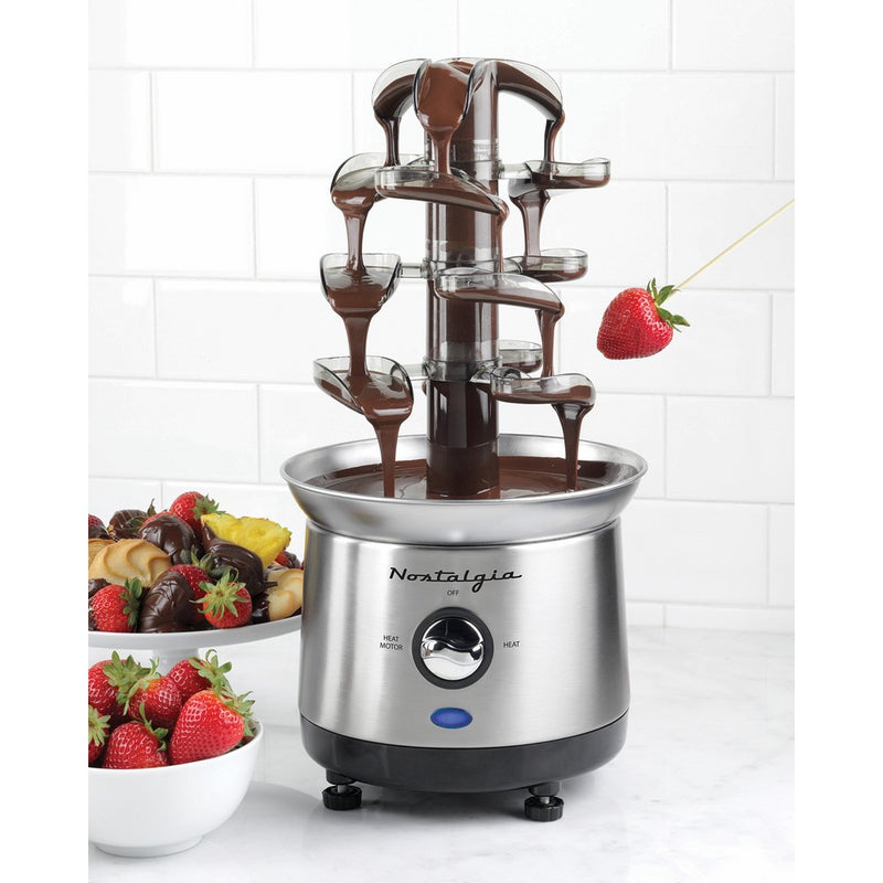 Nostalgia CFF1000 2-Pound Stainless Steel Cascading Fondue Fountain - Chocolate, BBQ Sauce, Ranch, Nacho Cheese, Buffalo Sauce