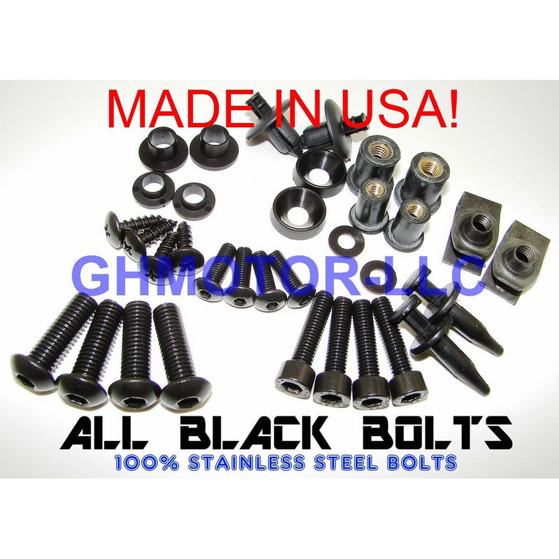 2008 2009 2010 2011 2012 Ninja Ex250 250R Complete Black Fairings Bolts Screws Fasteners Kit Set Made in USA