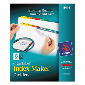 Avery Index Maker Label Dividers, Easy Apply Label Strip, 8-Tab, Clear, 5 Sets (11419)