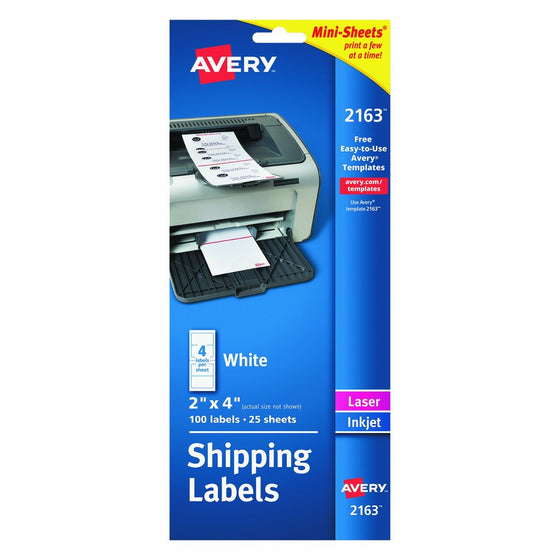 Avery Mini-Sheets Shipping Labels 2" x 4", Pack of 100 (2163)