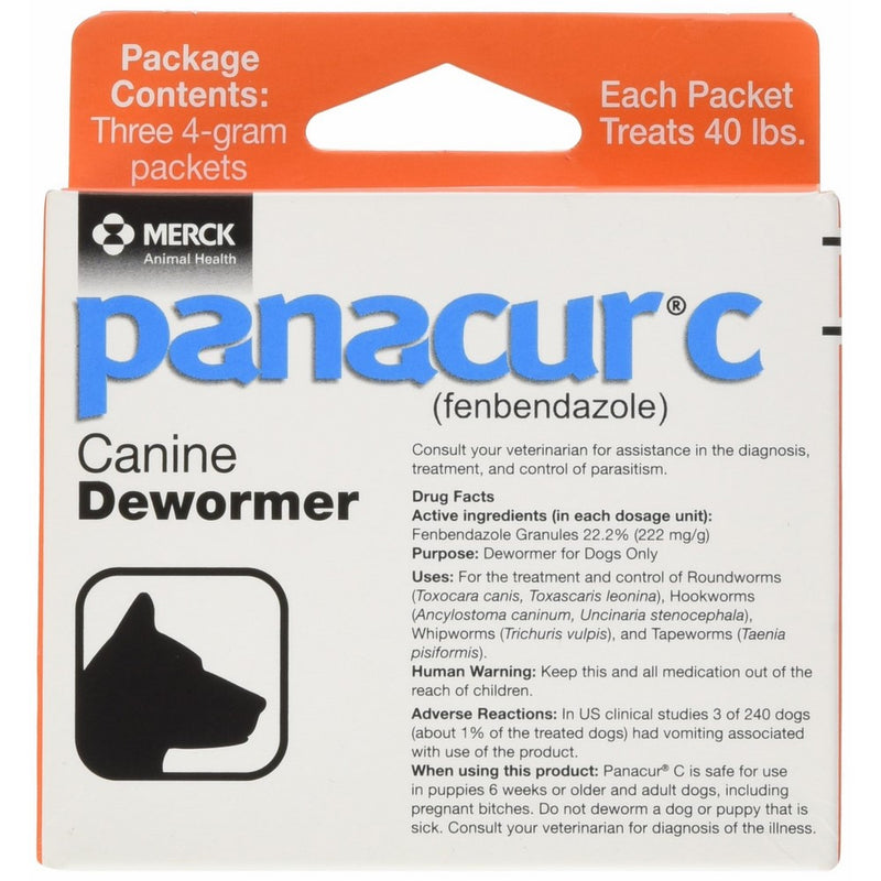 Panacur C Canine Dewormer, Net Wt. 12 grams, Package Contents Three, 4 gram packets